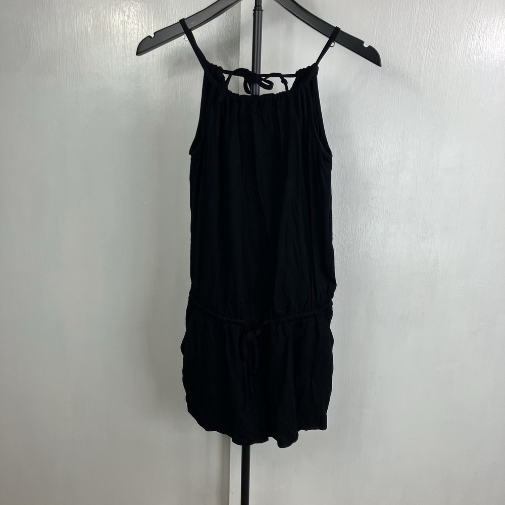 Womens Old Navy XS Black Romper Spaghetti Strap Tie Back Elastic Waist Pockets